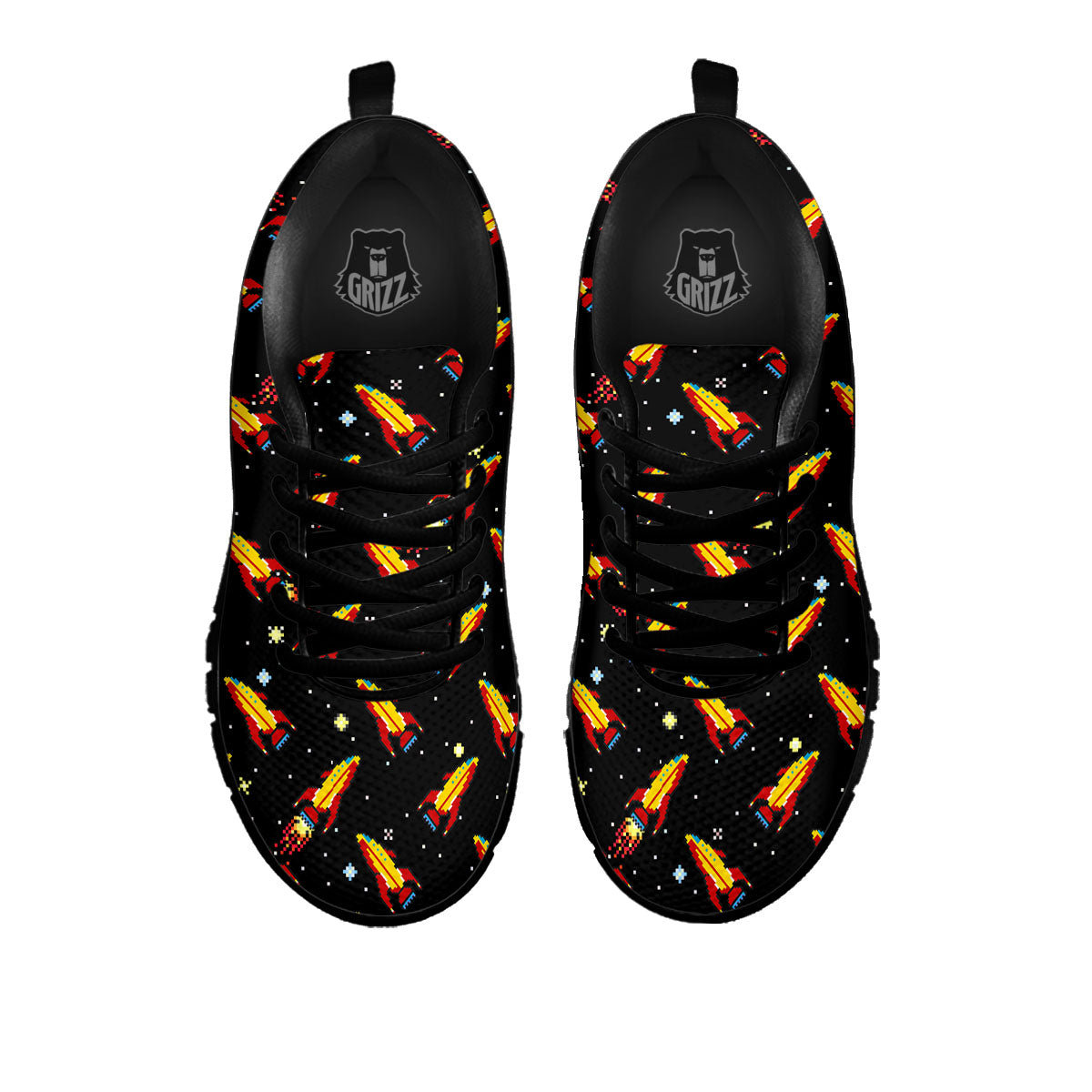 Spaceships Pixel Print Pattern Black Sneaker-grizzshop