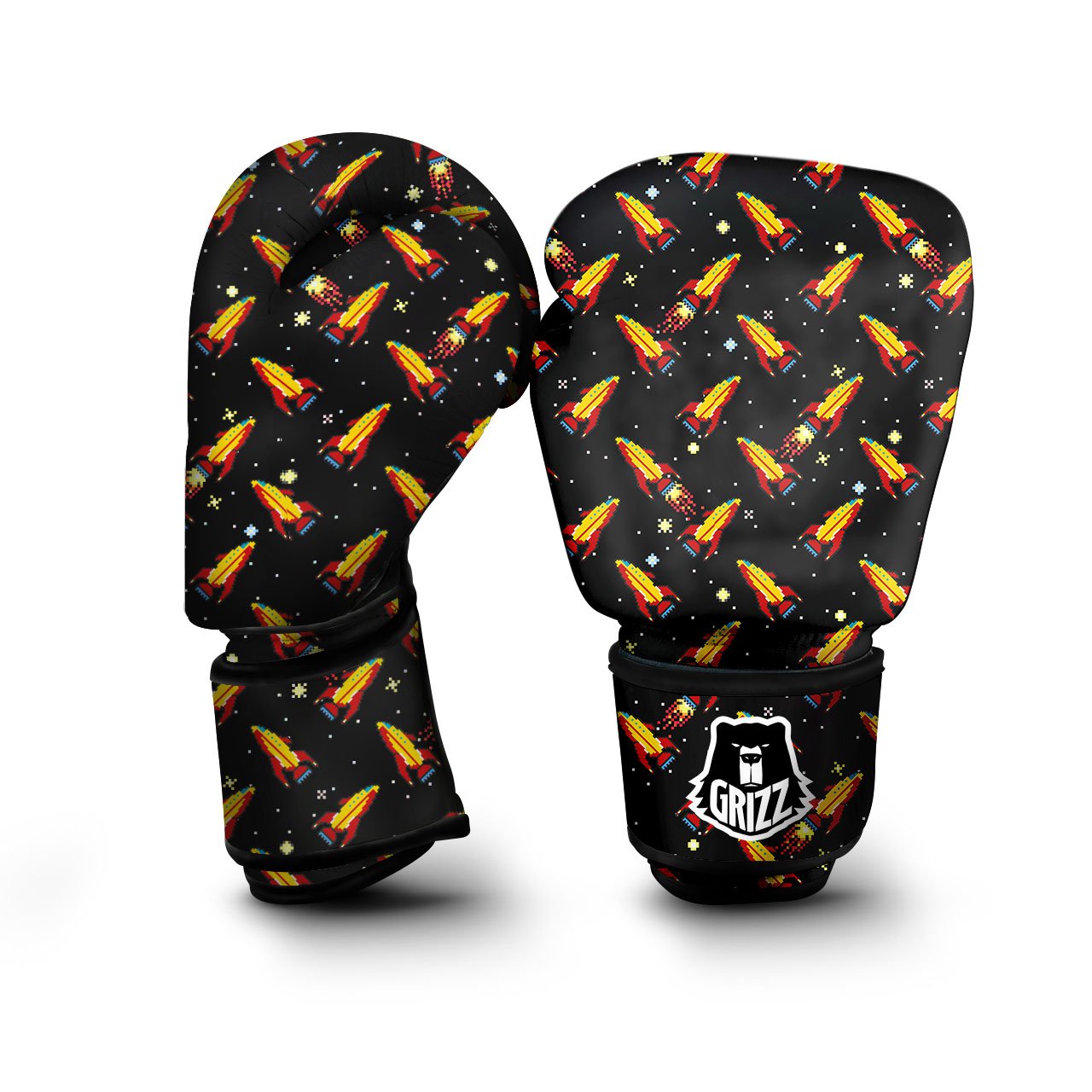 Spaceships Pixel Print Pattern Boxing Gloves-grizzshop