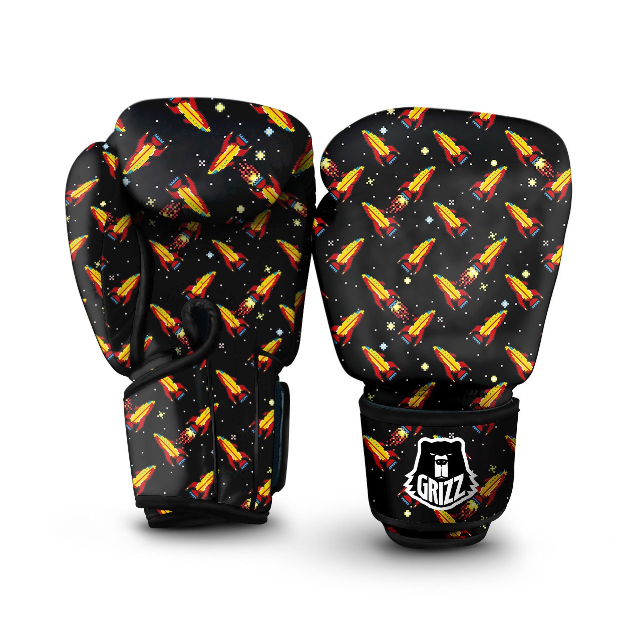 Spaceships Pixel Print Pattern Boxing Gloves-grizzshop