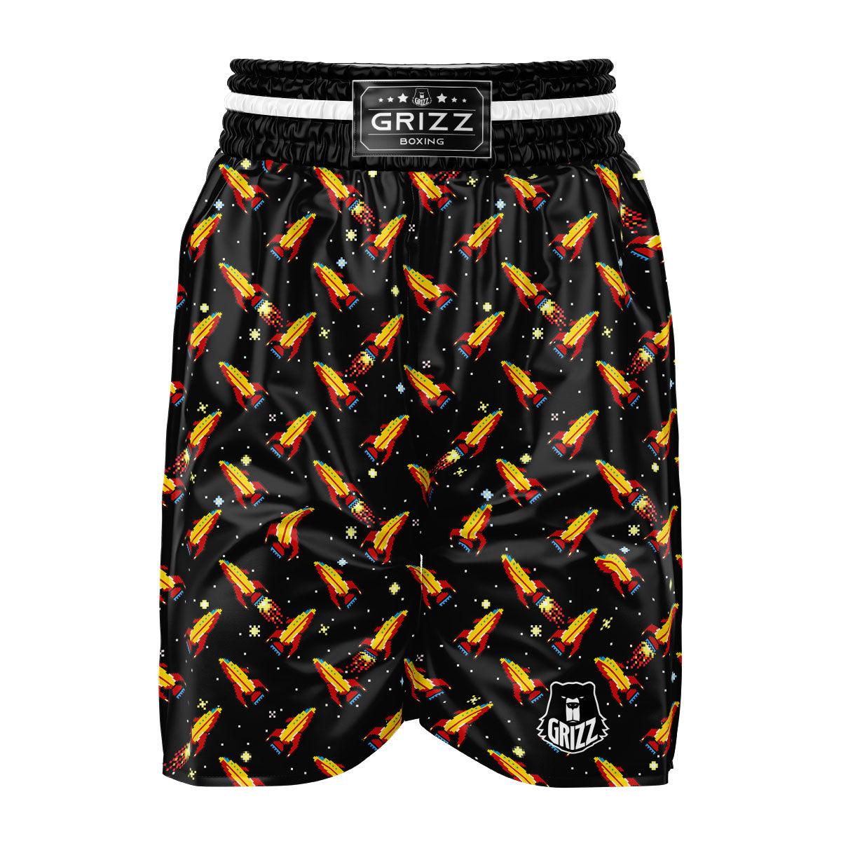 Spaceships Pixel Print Pattern Boxing Shorts-grizzshop