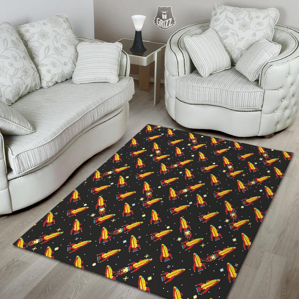 Spaceships Pixel Print Pattern Floor Mat-grizzshop