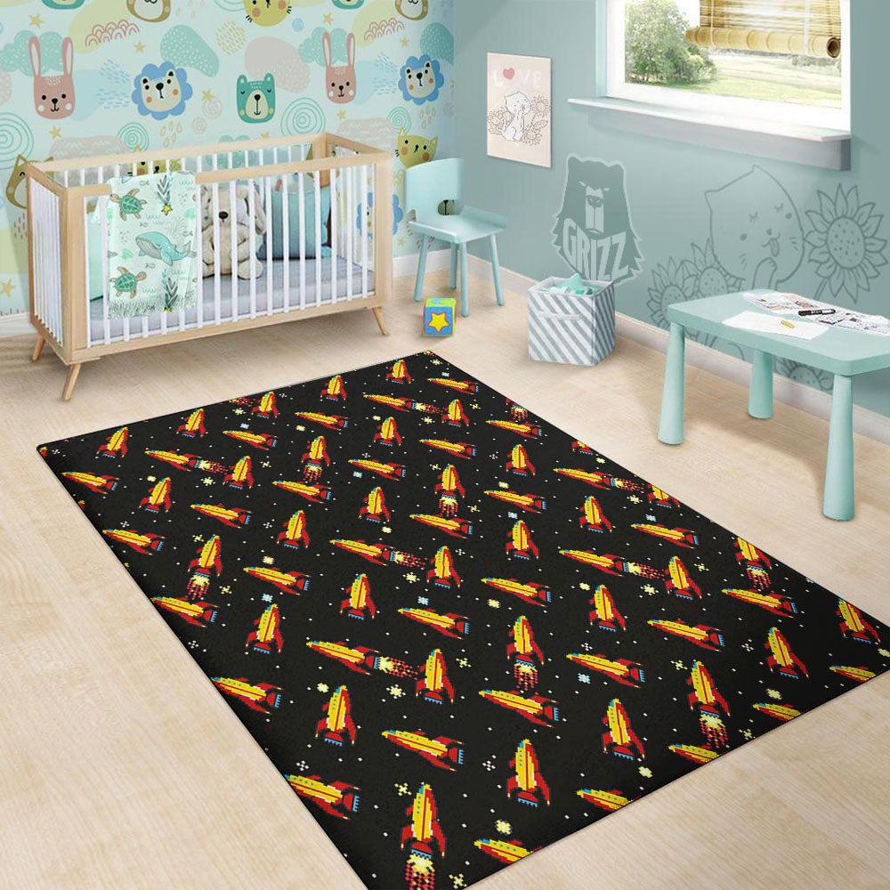 Spaceships Pixel Print Pattern Floor Mat-grizzshop