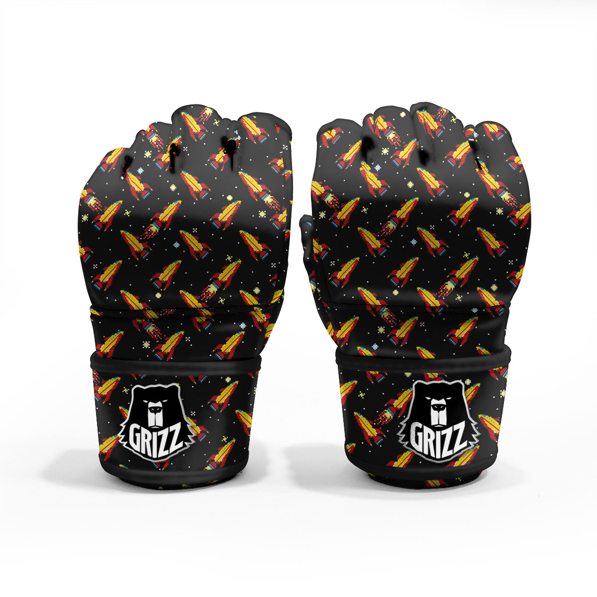 Spaceships Pixel Print Pattern MMA Gloves-grizzshop