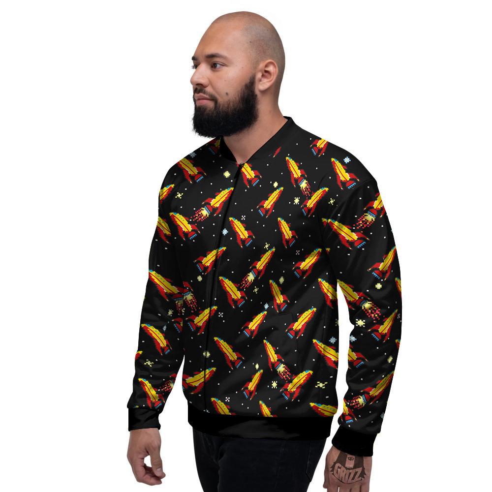 Spaceships Pixel Print Pattern Men's Bomber Jacket-grizzshop