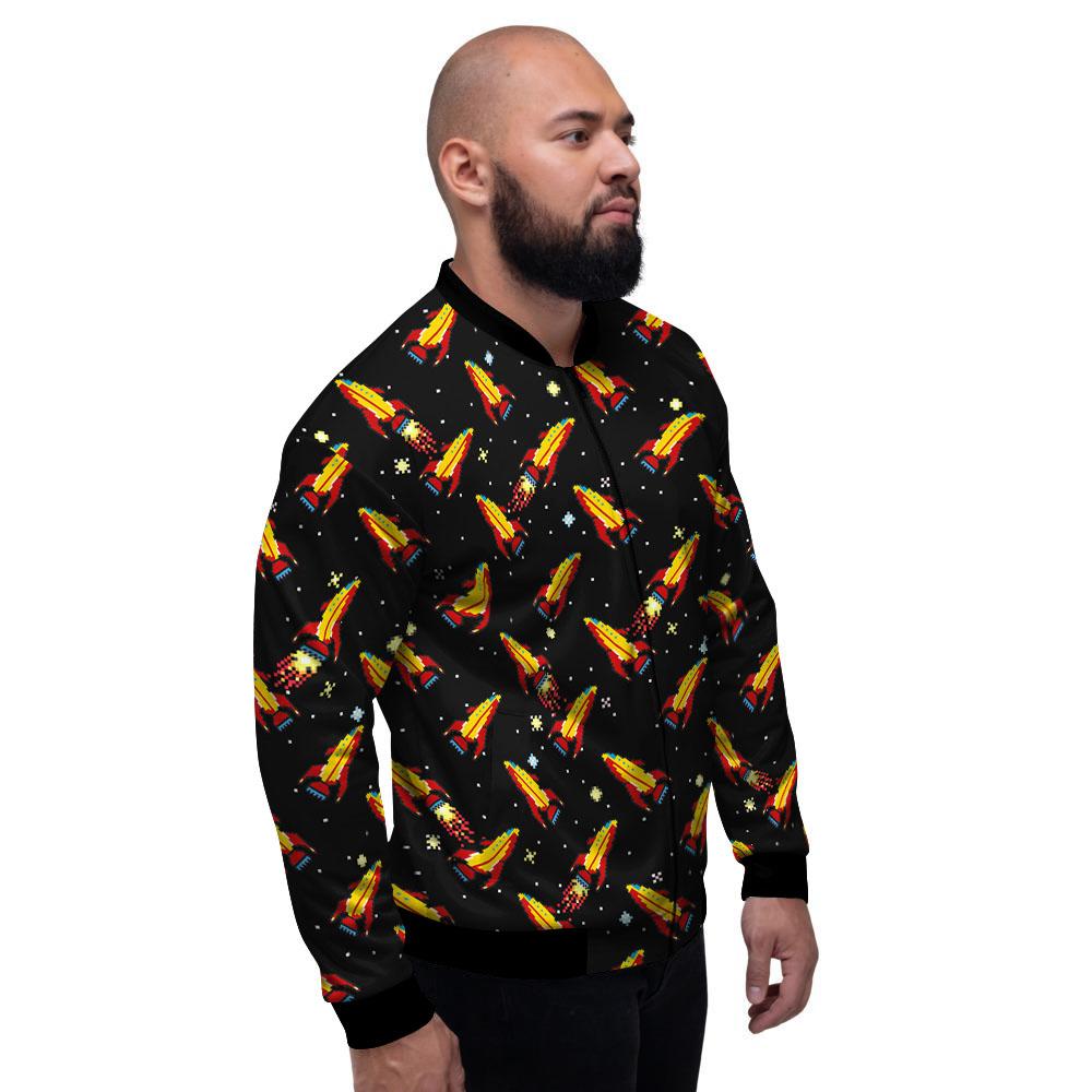 Spaceships Pixel Print Pattern Men's Bomber Jacket-grizzshop