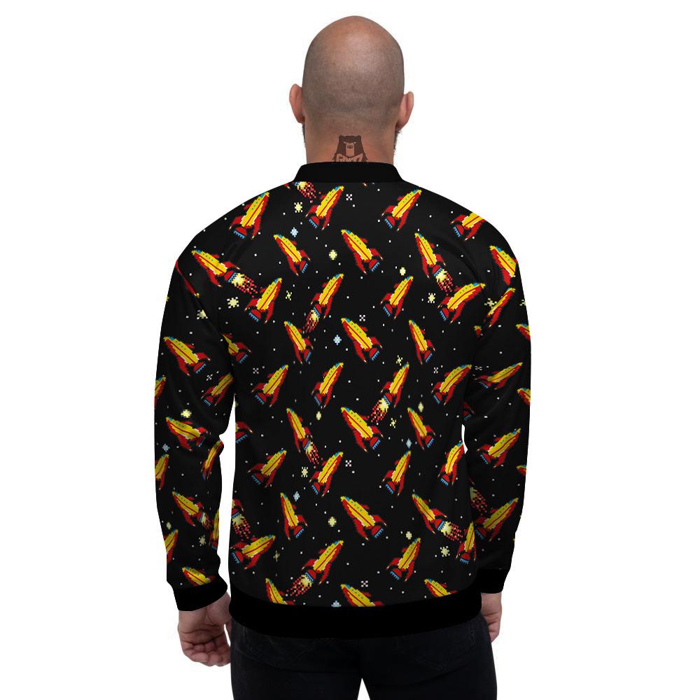 Spaceships Pixel Print Pattern Men's Bomber Jacket-grizzshop
