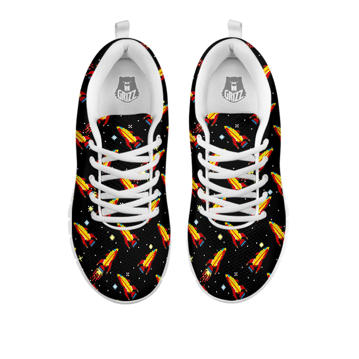 Spaceships Pixel Print Pattern White Sneaker-grizzshop