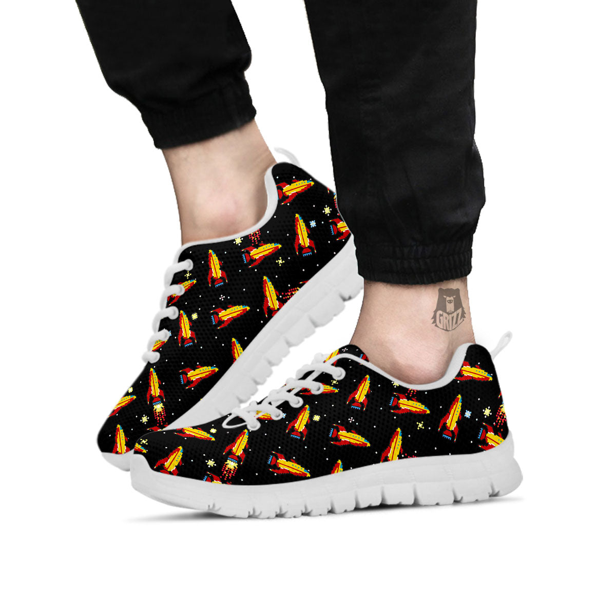 Spaceships Pixel Print Pattern White Sneaker-grizzshop