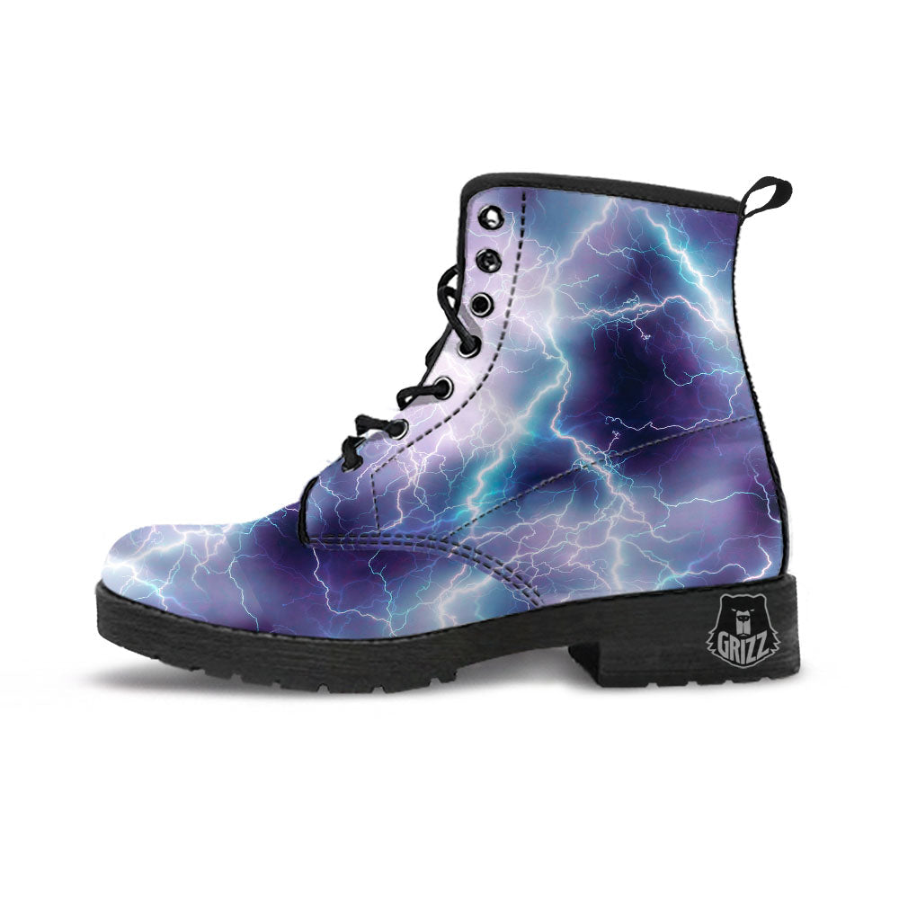 Spark Lightning Print Leather Boots-grizzshop