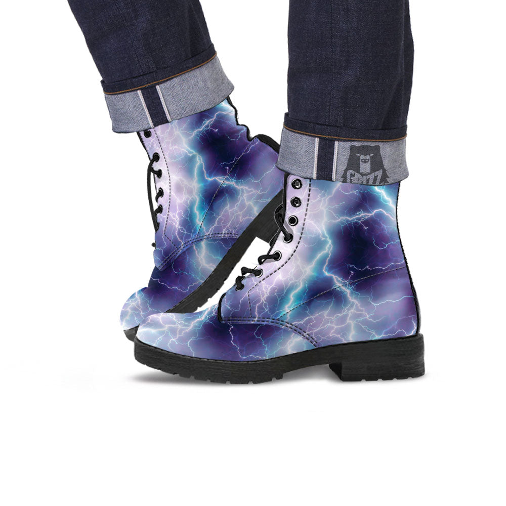 Spark Lightning Print Leather Boots-grizzshop