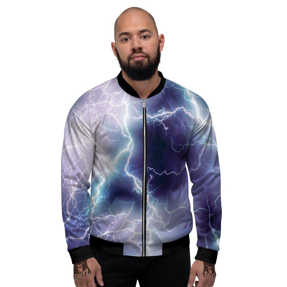 Spark Lightning Print Men's Bomber Jacket-grizzshop
