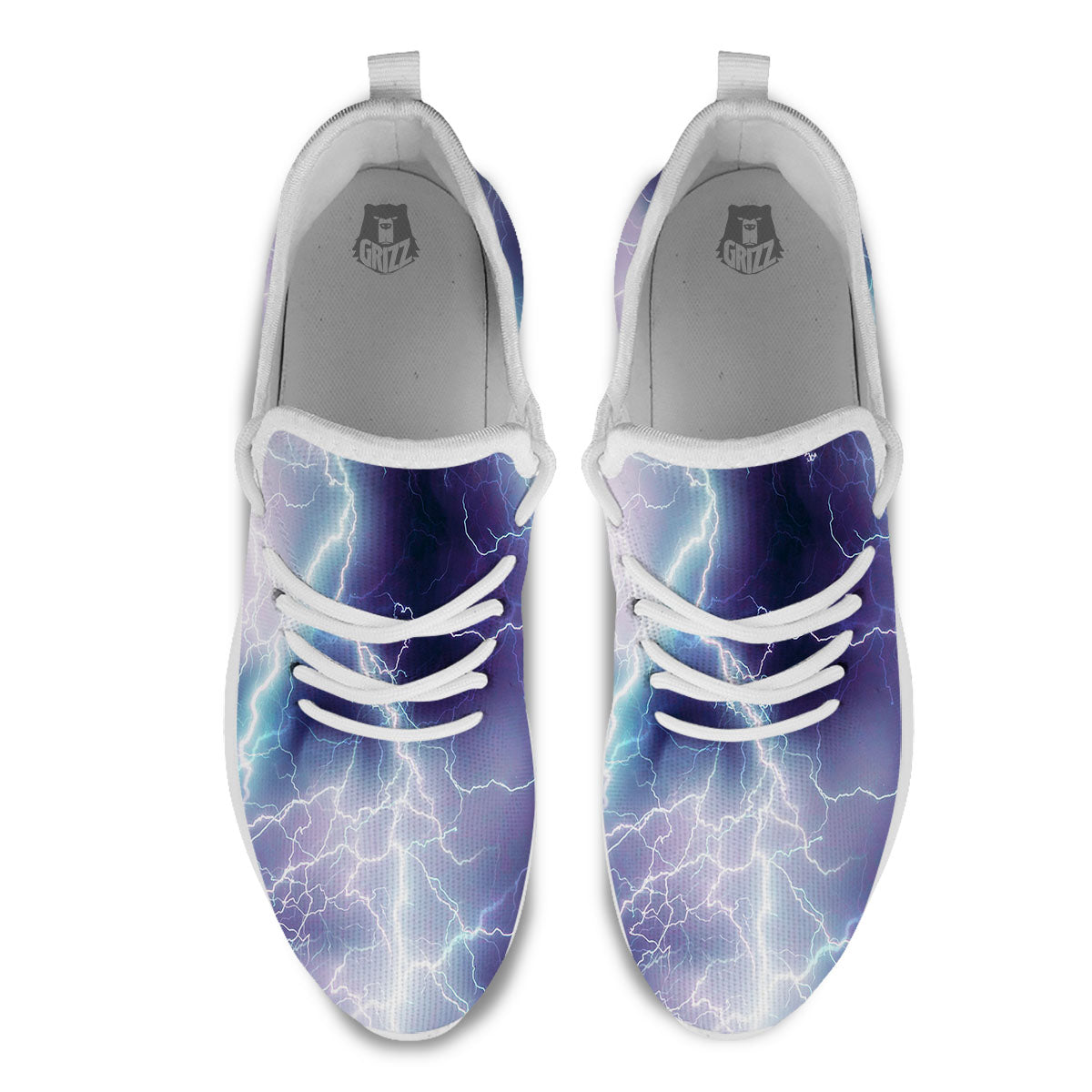 Spark Lightning Print White Athletic Shoes-grizzshop