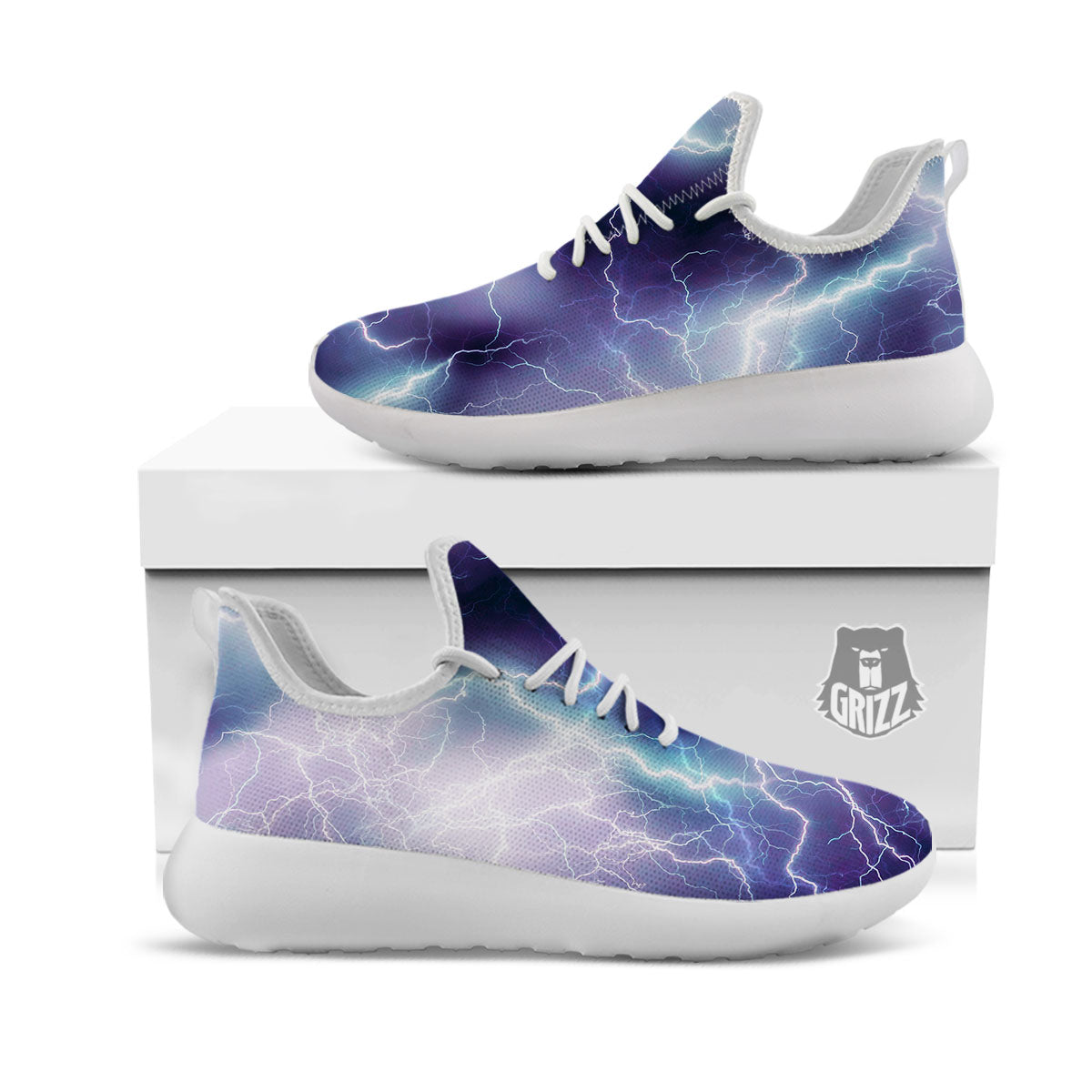 Spark Lightning Print White Athletic Shoes-grizzshop