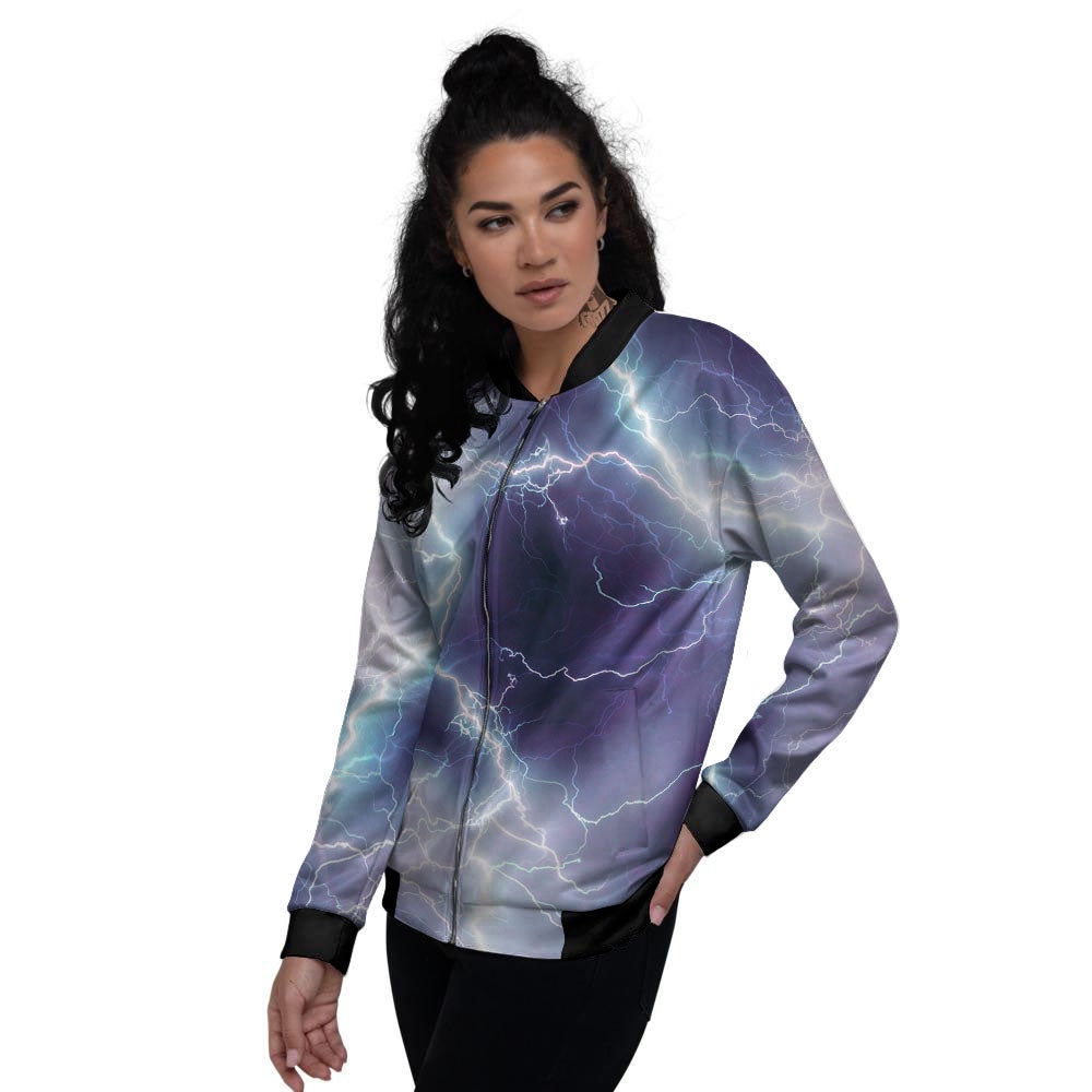 Spark Lightning Print Women's Bomber Jacket-grizzshop