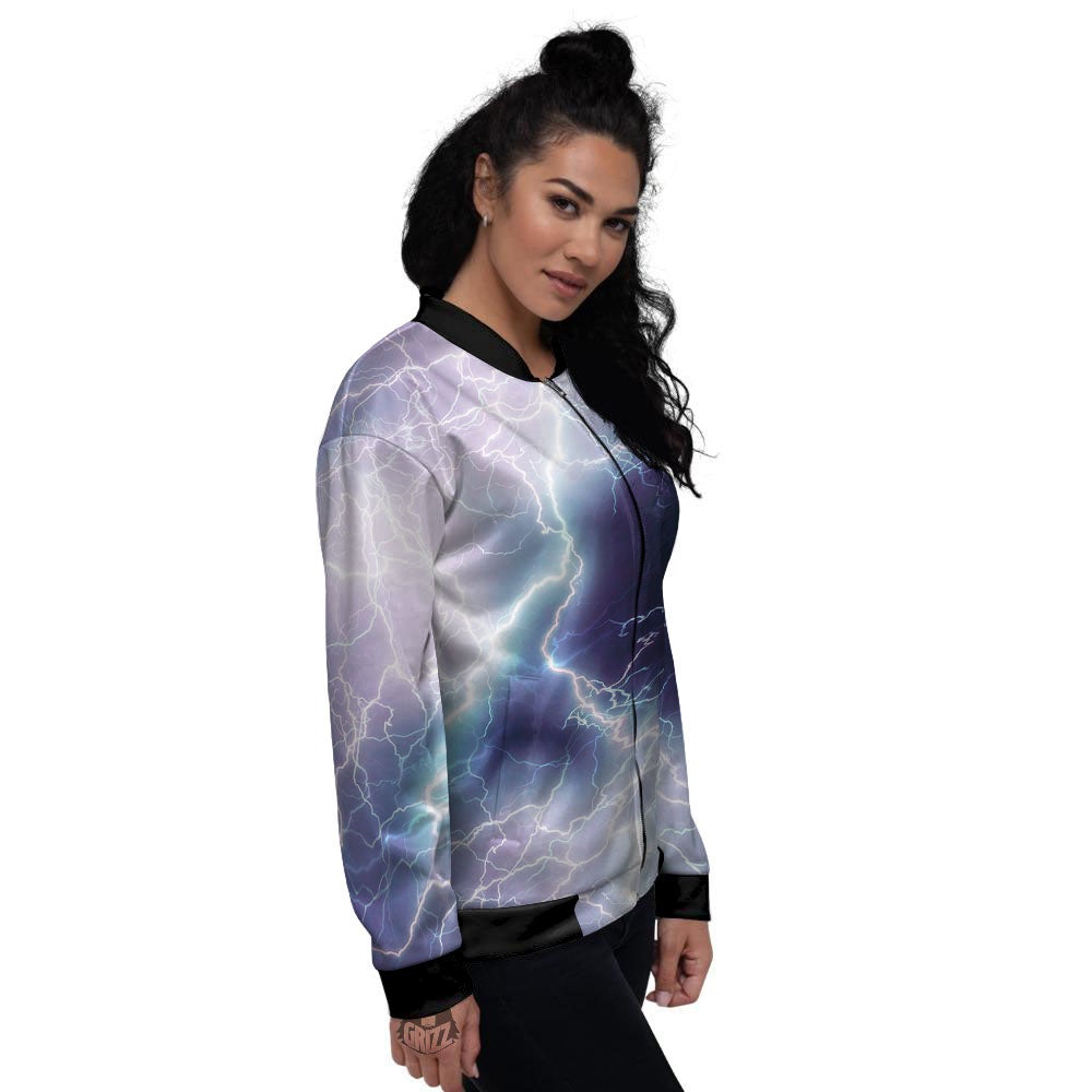 Spark Lightning Print Women's Bomber Jacket-grizzshop