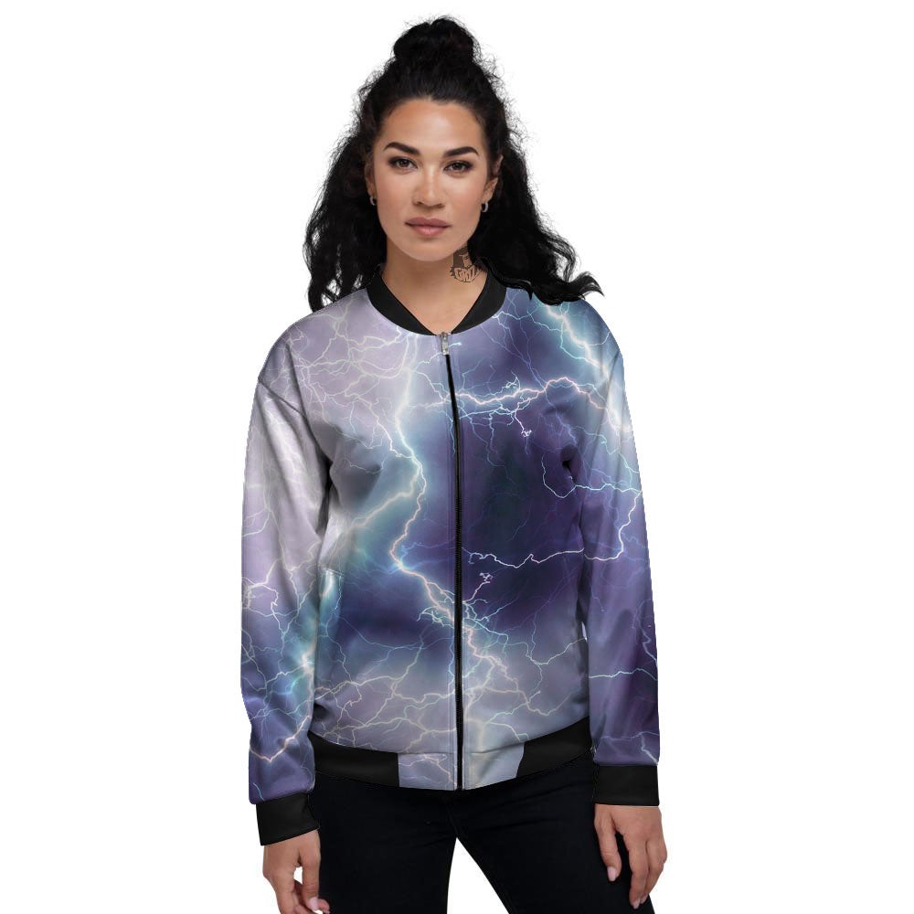 Spark Lightning Print Women's Bomber Jacket-grizzshop
