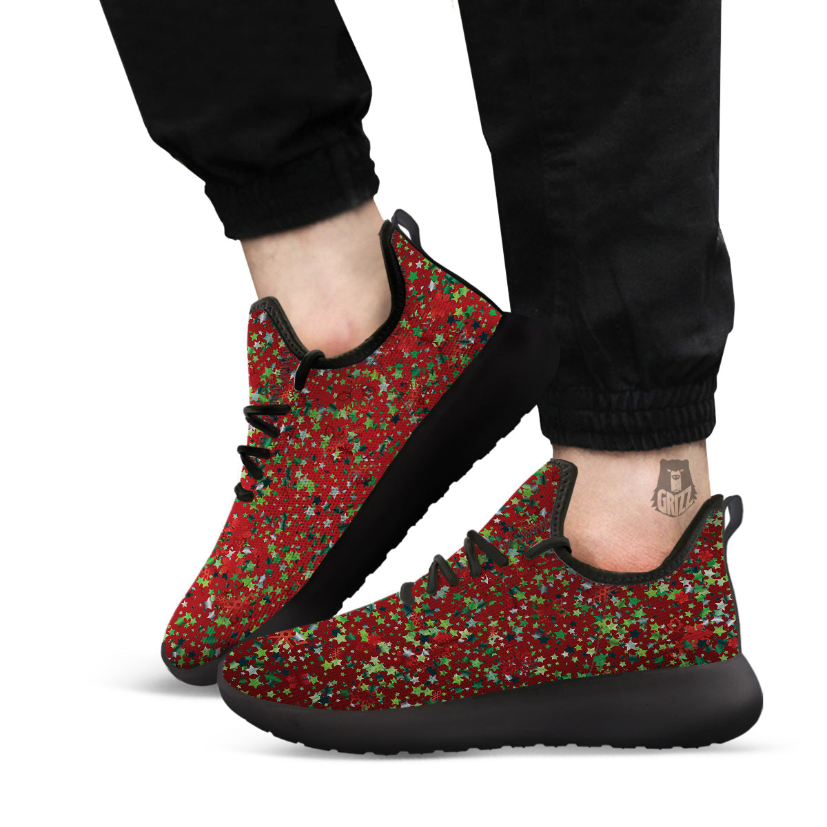Sparkle Christmas Print Black Athletic Shoes-grizzshop