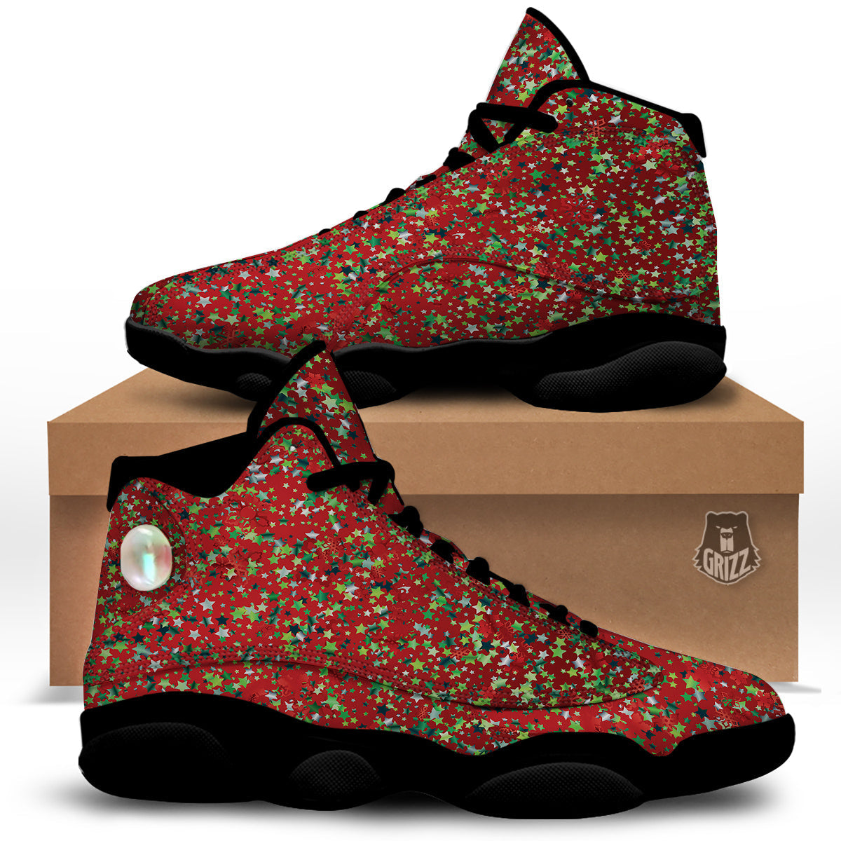 Sparkle Christmas Print Black Basketball Shoes-grizzshop