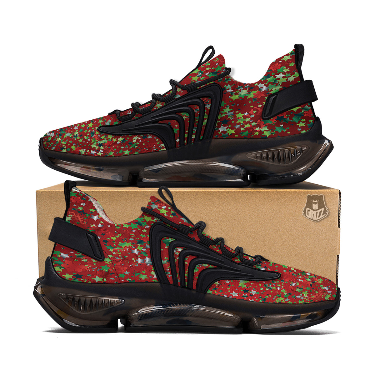 Sparkle Christmas Print Black Gym Shoes-grizzshop