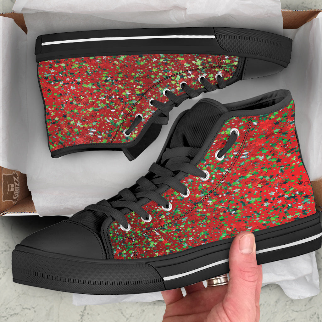 Sparkle Christmas Print Black High Top Shoes-grizzshop