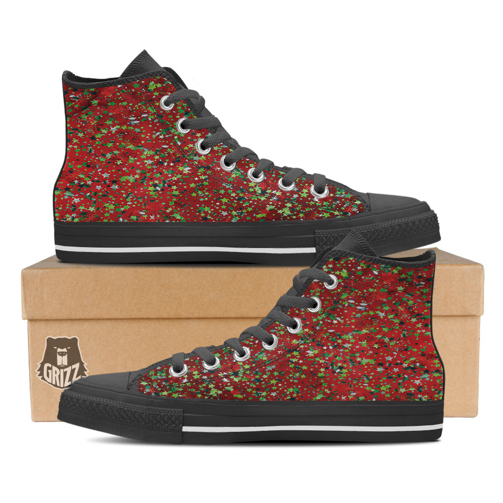 Sparkle Christmas Print Black High Top Shoes-grizzshop