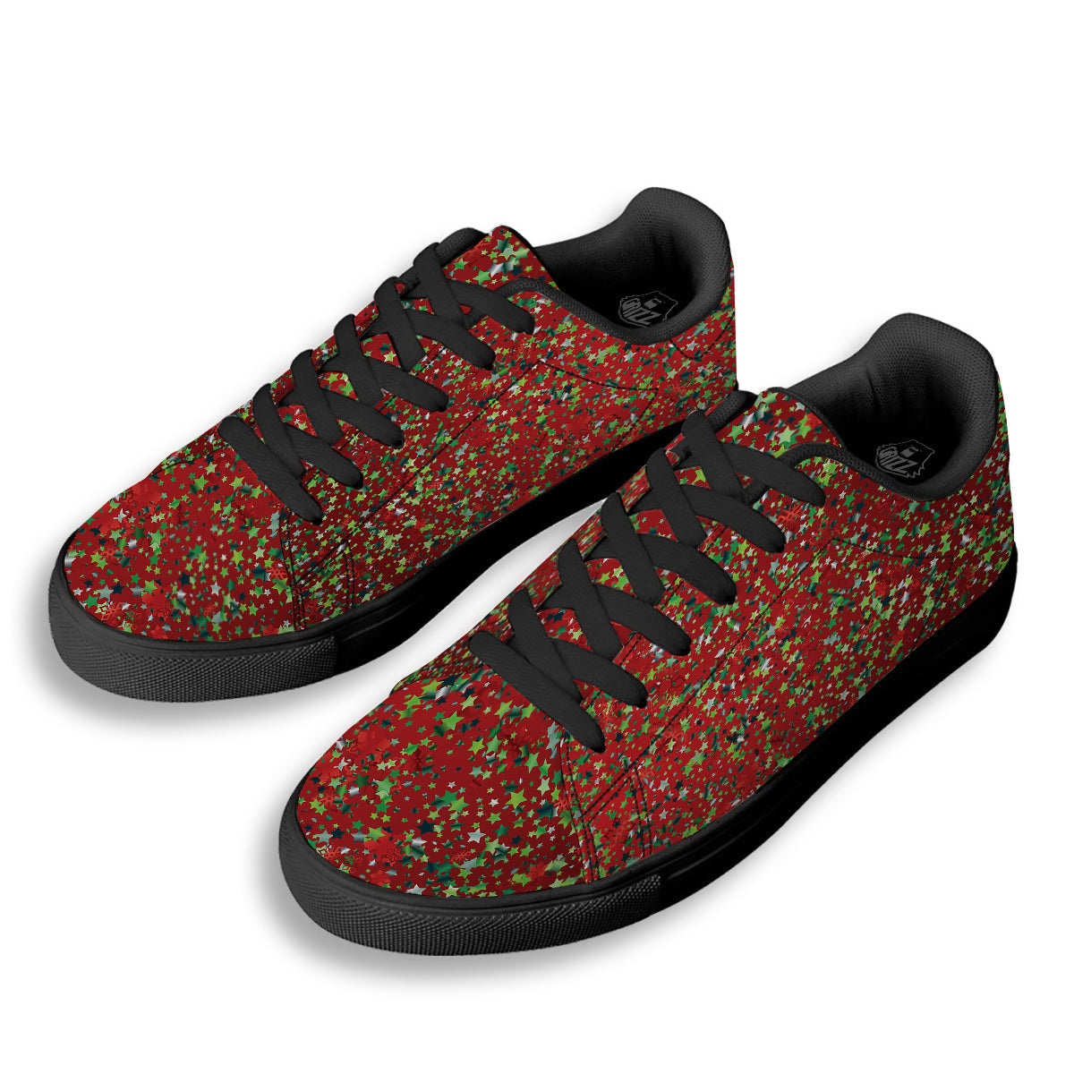 Sparkle Christmas Print Black Low Top Sneakers-grizzshop
