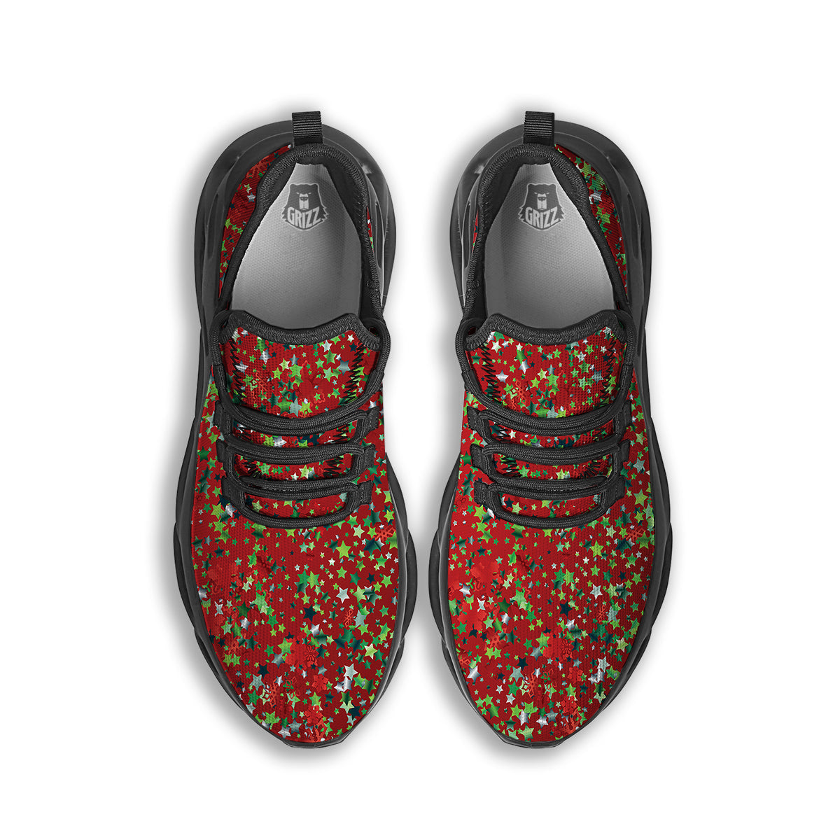 Sparkle Christmas Print Black Running Shoes-grizzshop