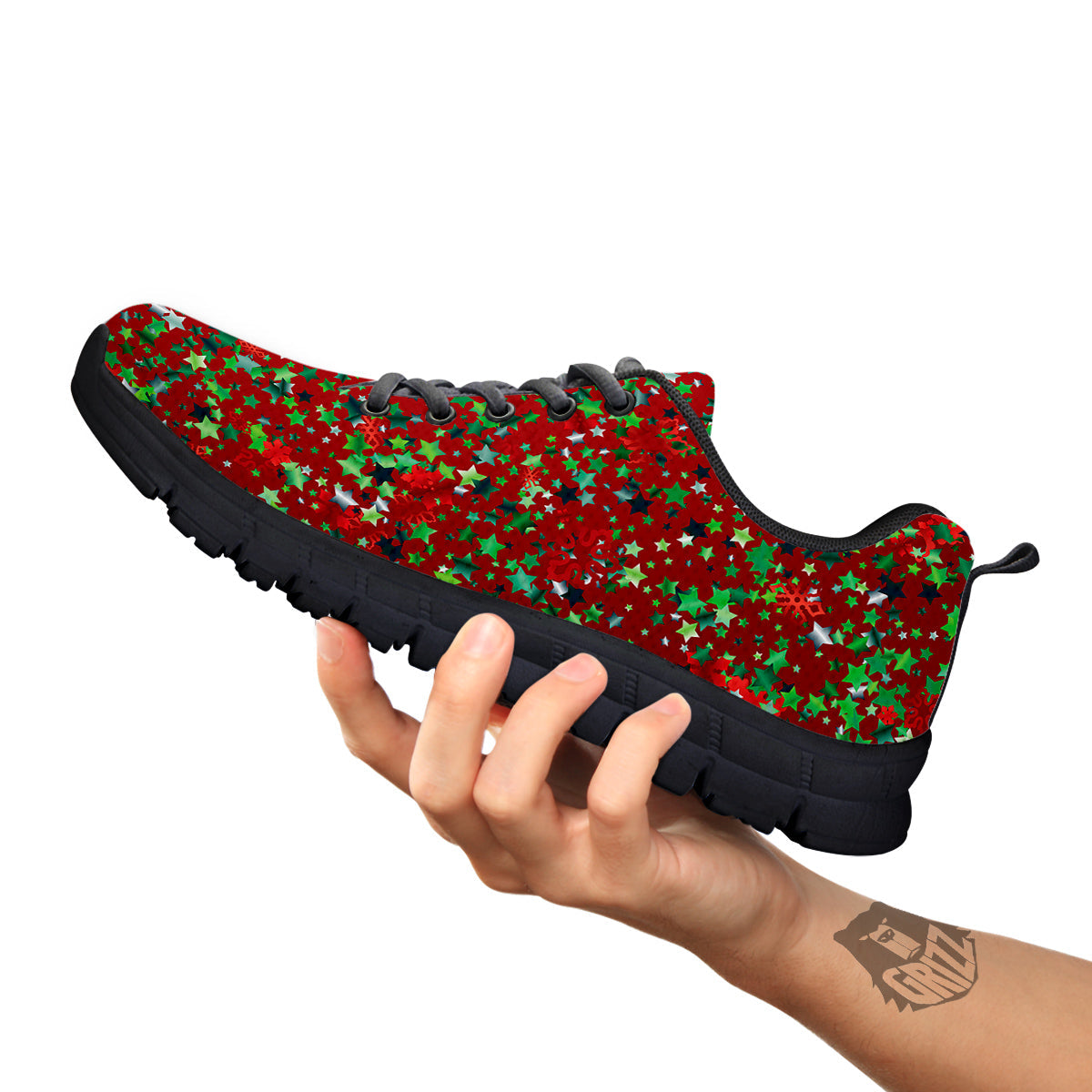 Sparkle Christmas Print Black Sneaker-grizzshop
