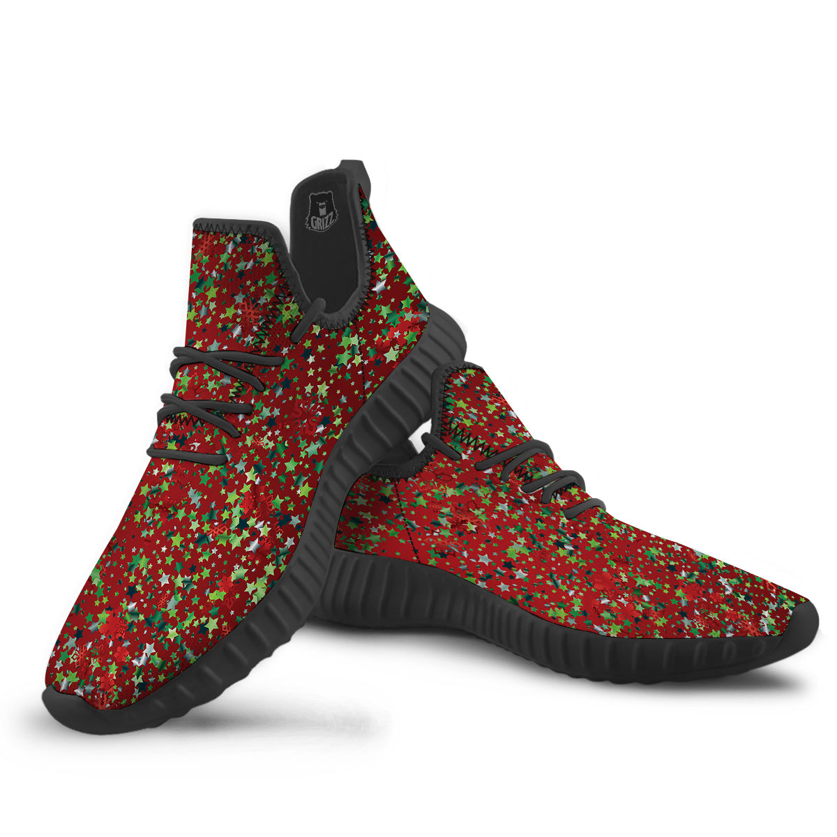 Sparkle Christmas Print Black Walking Shoes-grizzshop