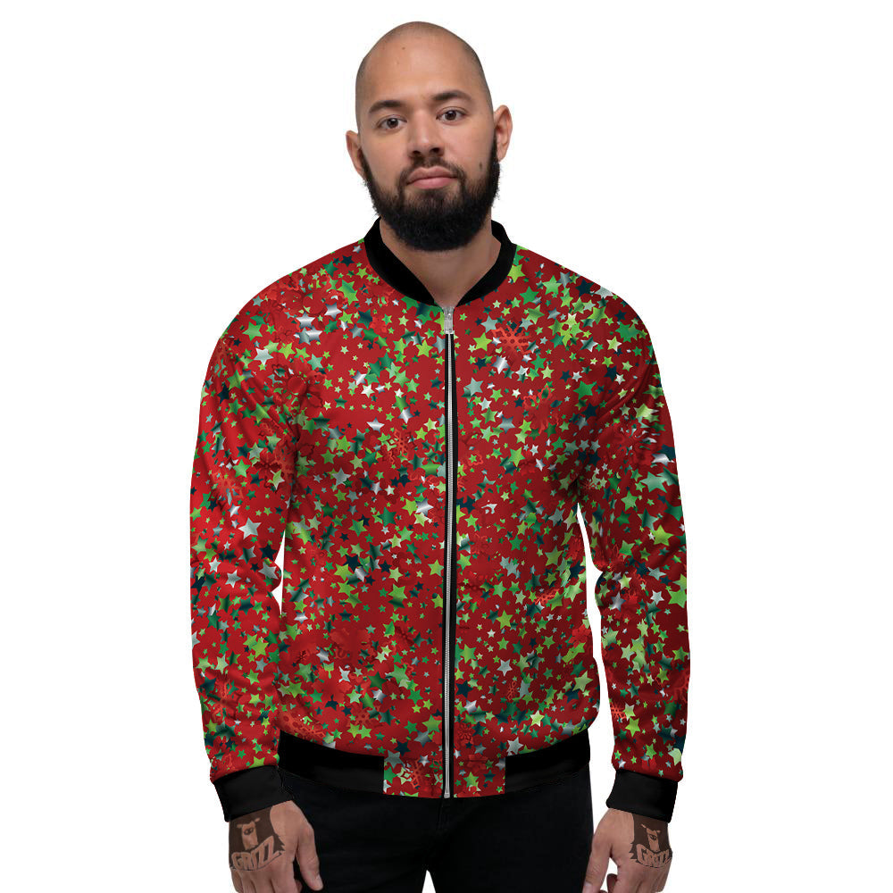 Sparkle Christmas Print Men's Bomber Jacket-grizzshop