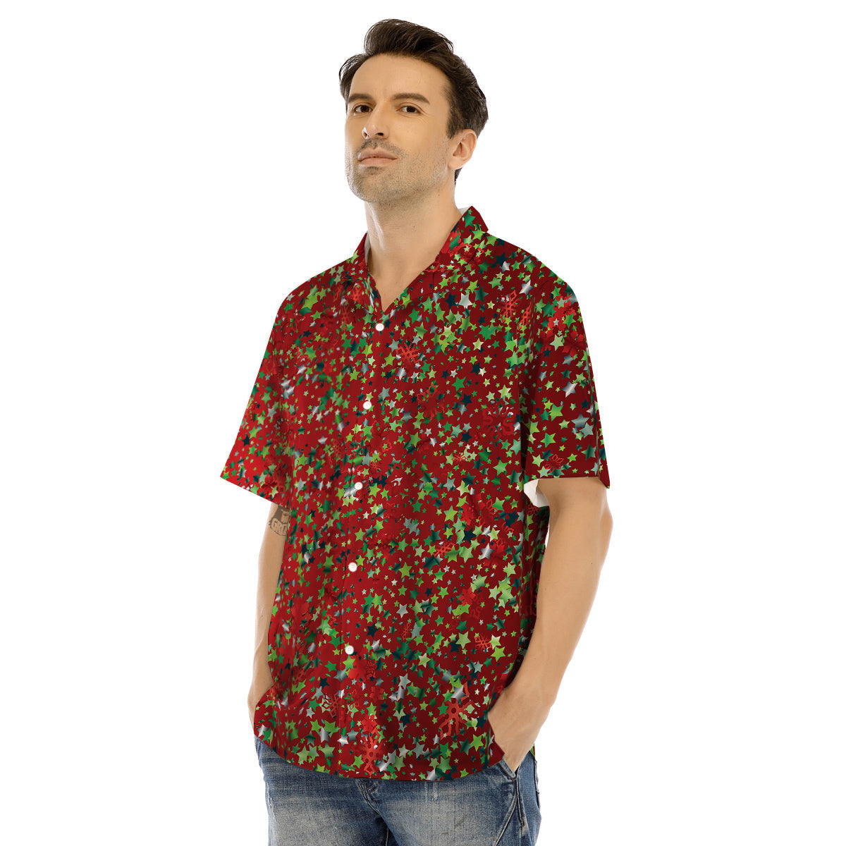 Sparkle Christmas Print Men's Hawaiian Shirt-grizzshop