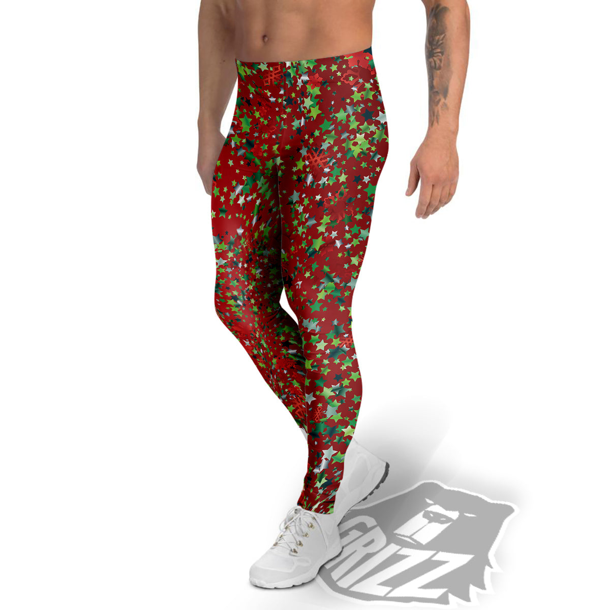 Sparkle Christmas Print Men's Leggings-grizzshop