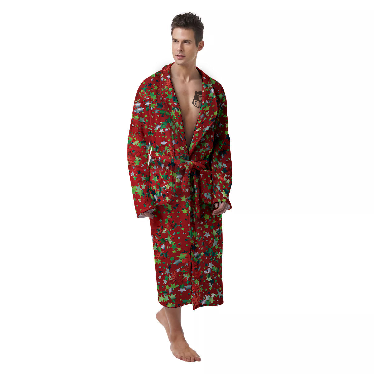 Sparkle Christmas Print Men's Robe-grizzshop