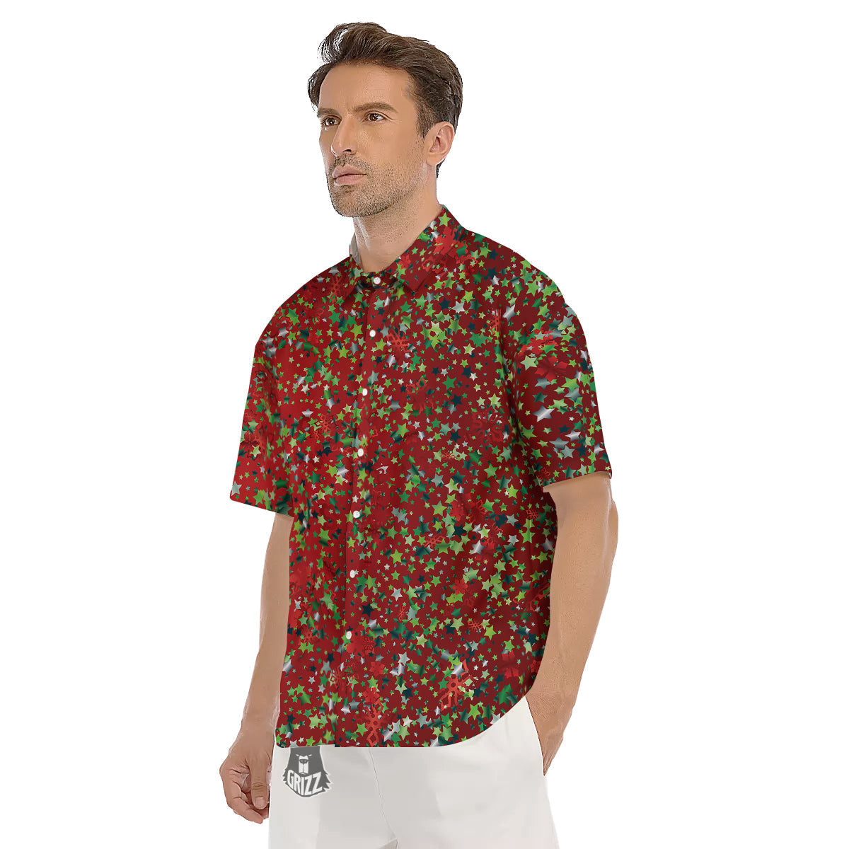 Sparkle Christmas Print Men's Short Sleeve Shirts-grizzshop