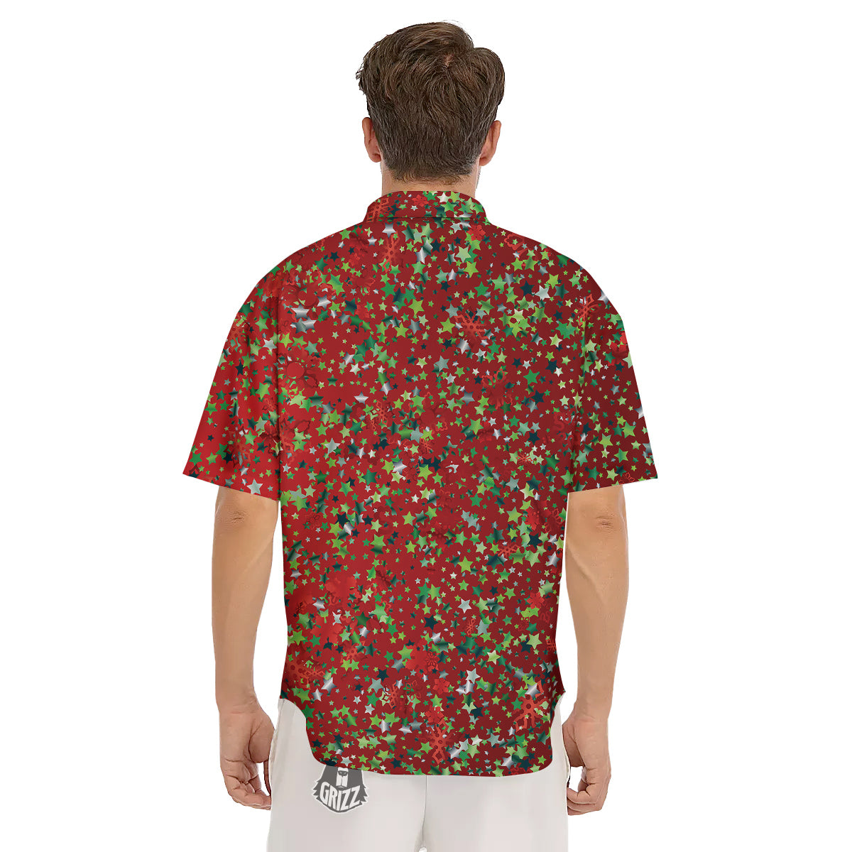 Sparkle Christmas Print Men's Short Sleeve Shirts-grizzshop
