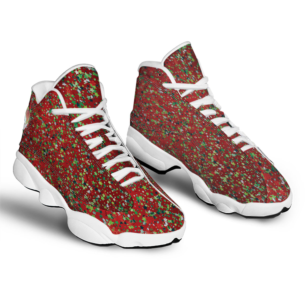 Sparkle Christmas Print White Basketball Shoes-grizzshop