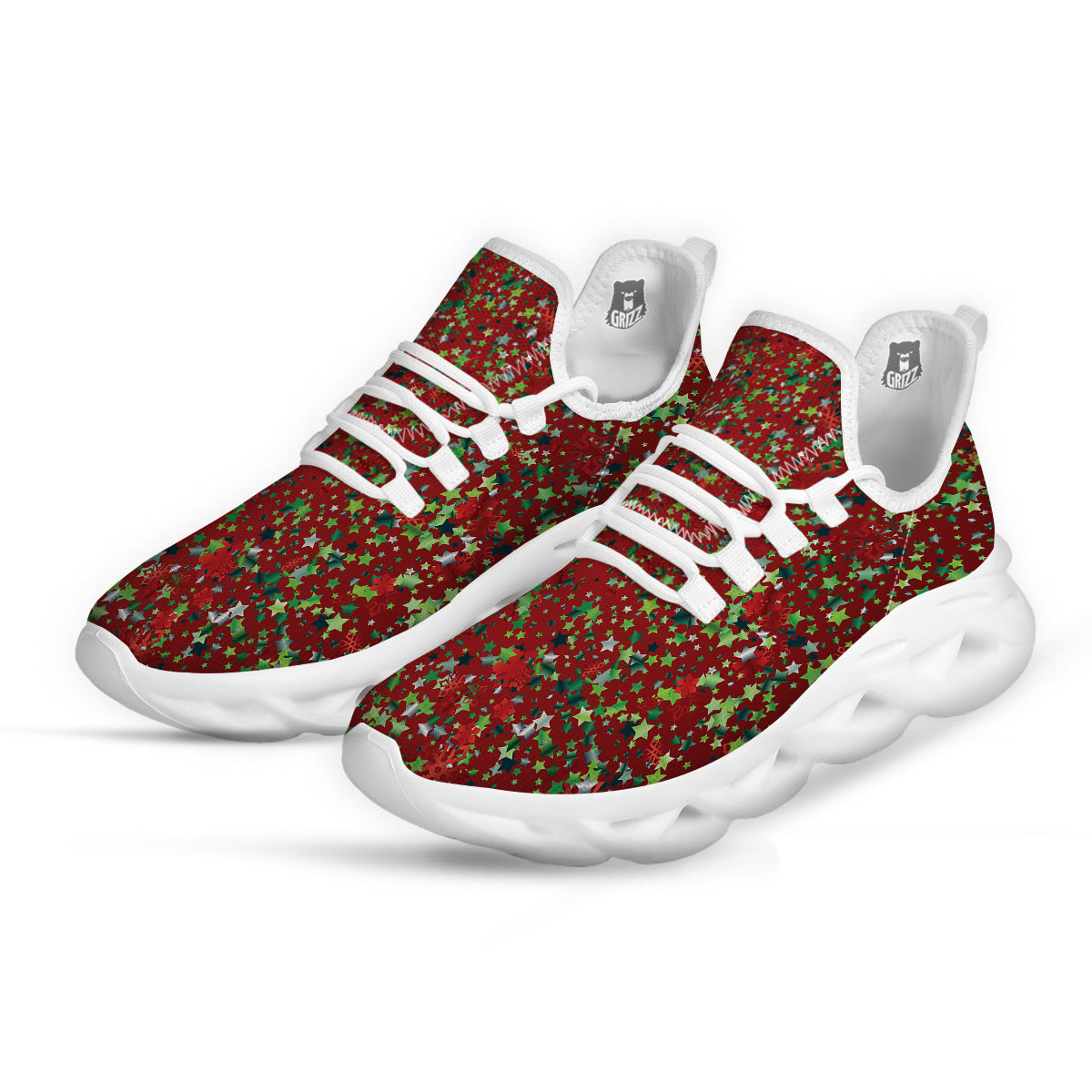 Sparkle Christmas Print White Running Shoes-grizzshop