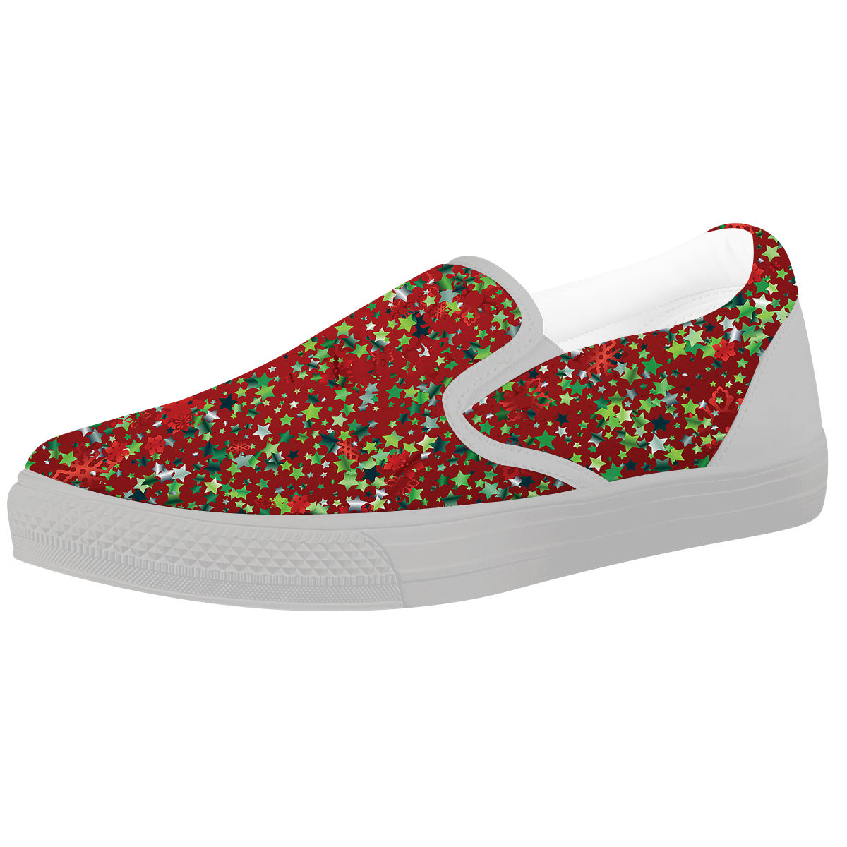 Sparkle Christmas Print White Slip On Shoes-grizzshop
