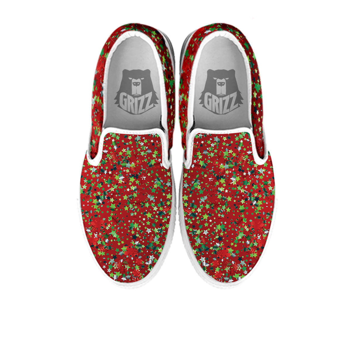 Sparkle Christmas Print White Slip On Shoes-grizzshop