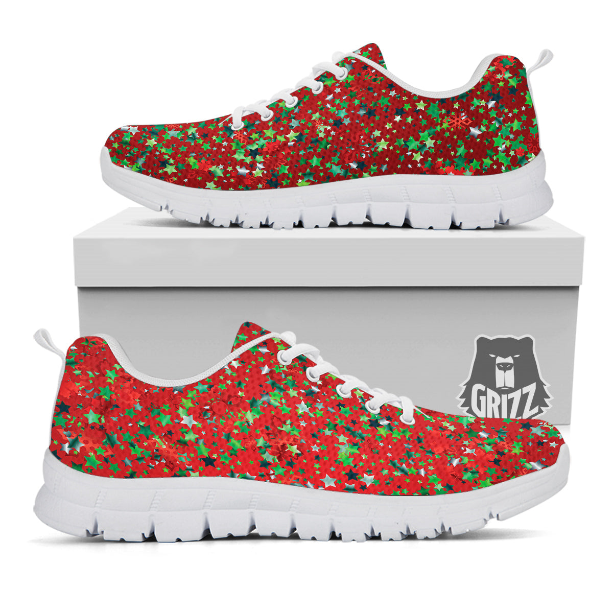 Sparkle Christmas Print White Sneaker-grizzshop