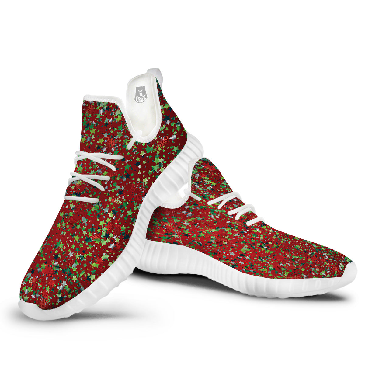 Sparkle Christmas Print White Walking Shoes-grizzshop