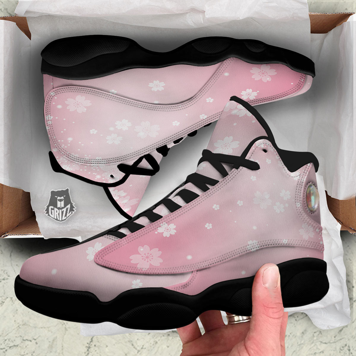 Sparkle Floral Print Black Basketball Shoes-grizzshop