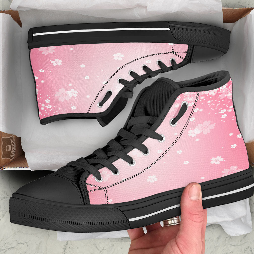 Sparkle Floral Print Black High Top Shoes-grizzshop