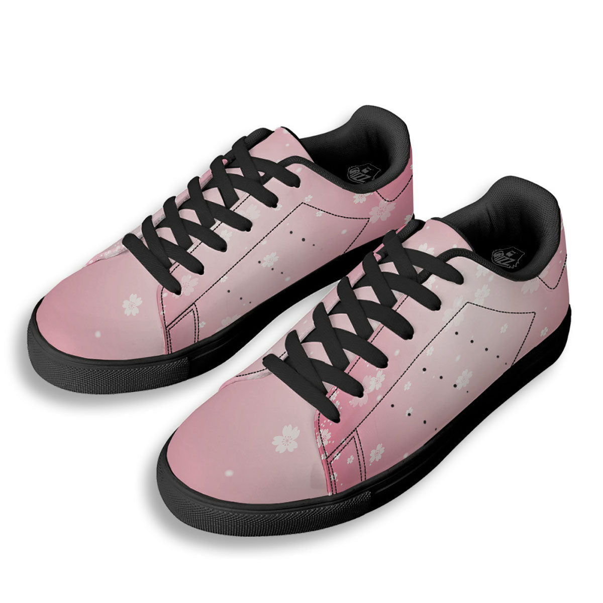 Sparkle Floral Print Black Low Top Sneakers-grizzshop