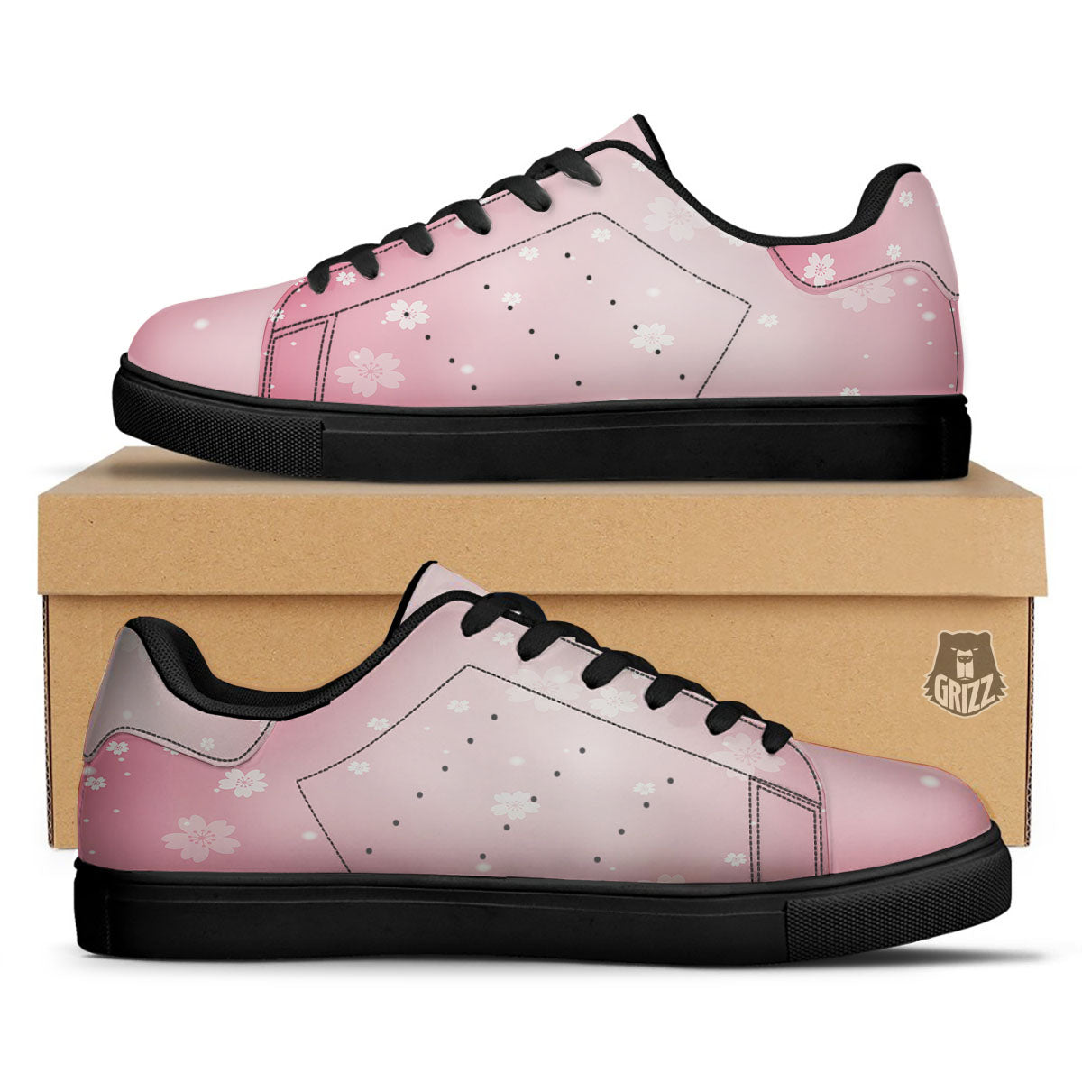 Sparkle Floral Print Black Low Top Sneakers-grizzshop