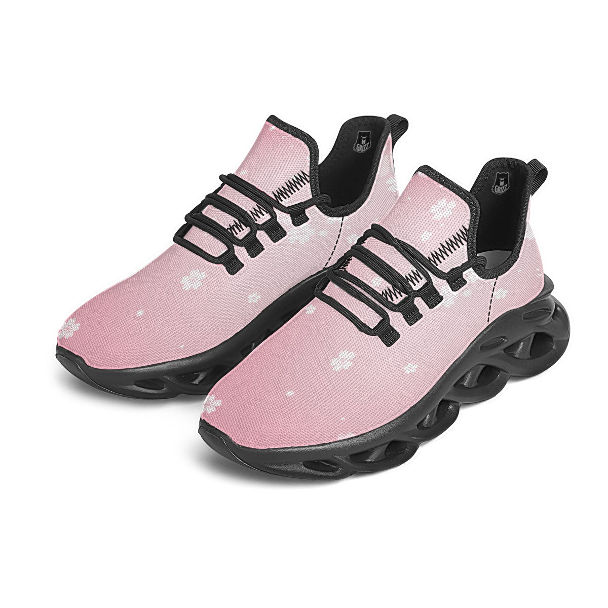 Sparkle Floral Print Black Running Shoes-grizzshop
