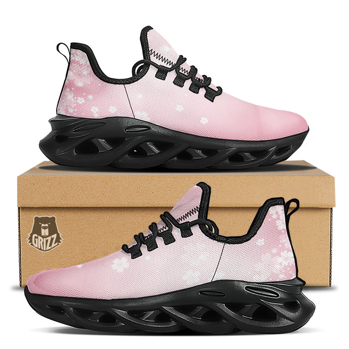 Sparkle Floral Print Black Running Shoes-grizzshop
