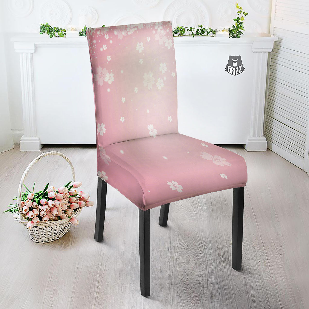Sparkle Floral Print Dining Chair Slipcover-grizzshop
