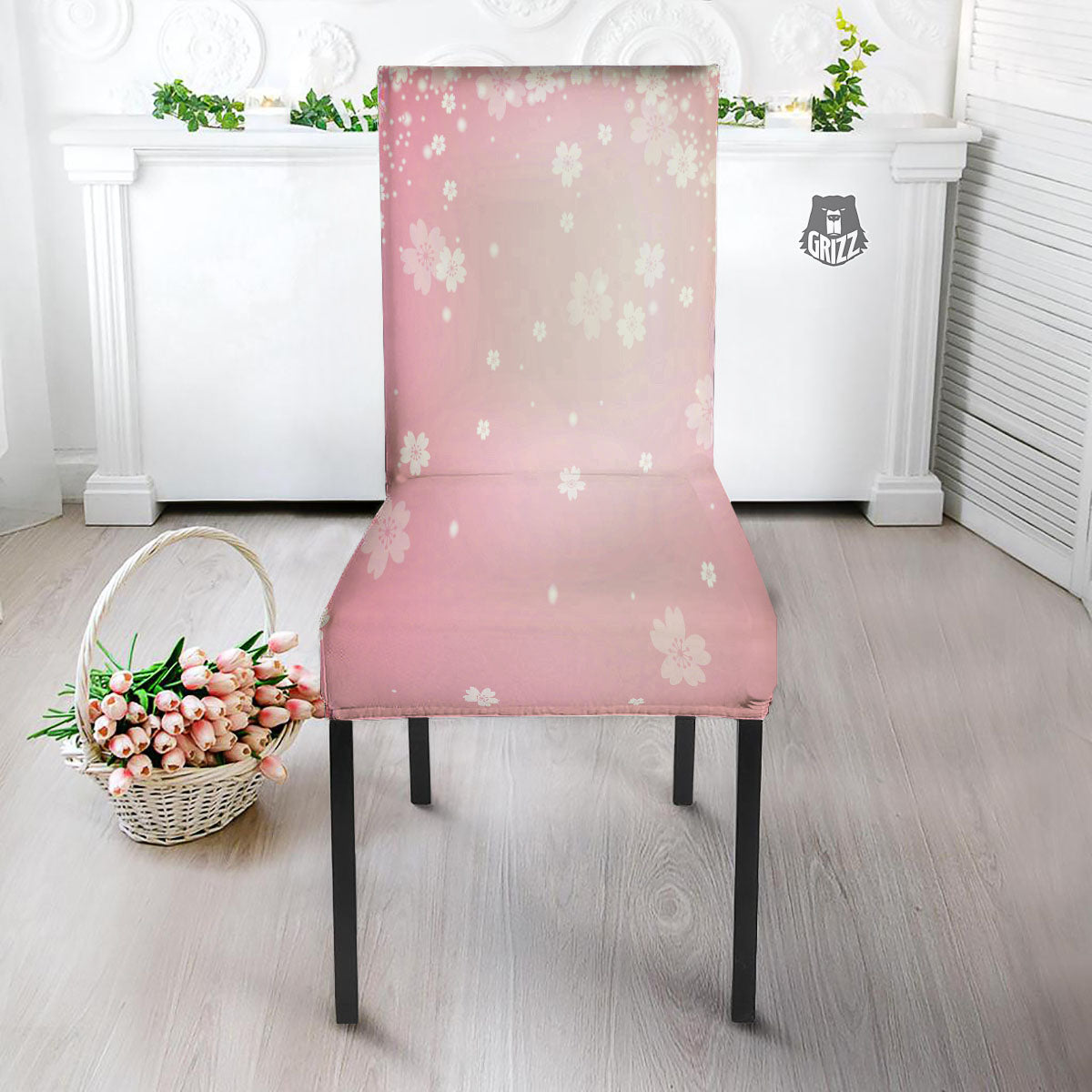 Sparkle Floral Print Dining Chair Slipcover-grizzshop