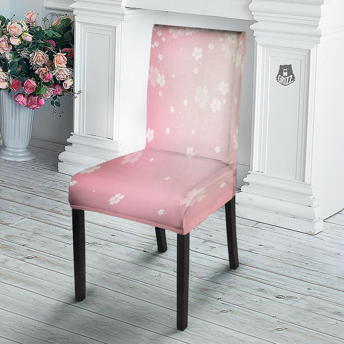 Sparkle Floral Print Dining Chair Slipcover-grizzshop